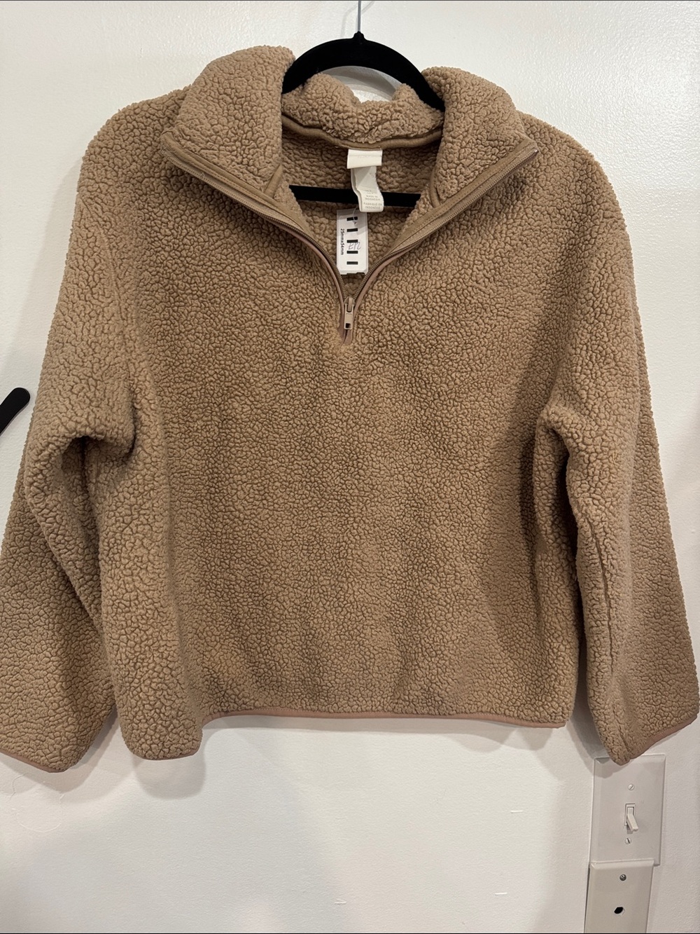 H&M Tan Sherpa Quarter-Zip Turtleneck Pullover